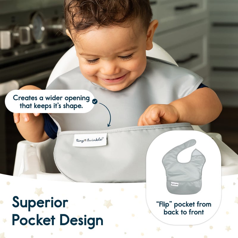 Tiny Twinkle Mess Proof Baby Bibs for Eating - Waterproof, Wipeable Toddler Bibs with Pocket - Baby Food Bibs for Girls & Boys(5 Pack, Unisex Solids) - Image 4